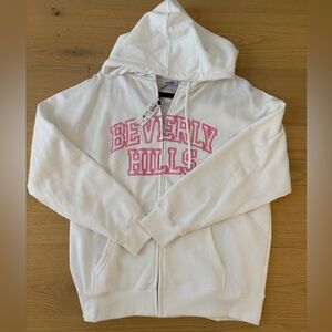Garage White Hoodie with Pink Print